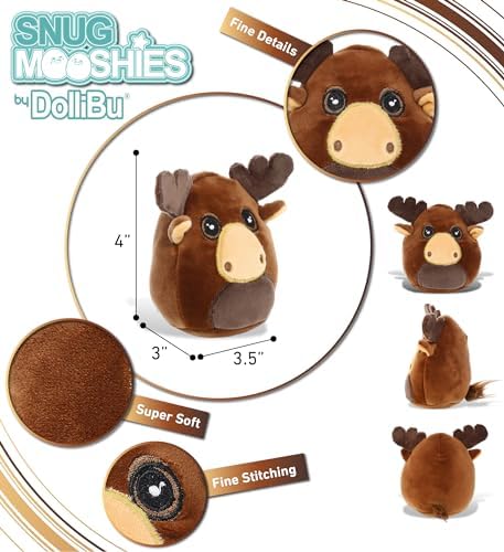 DolliBu Snug Mooshies Moose Stuffed Animal - 4 Inch