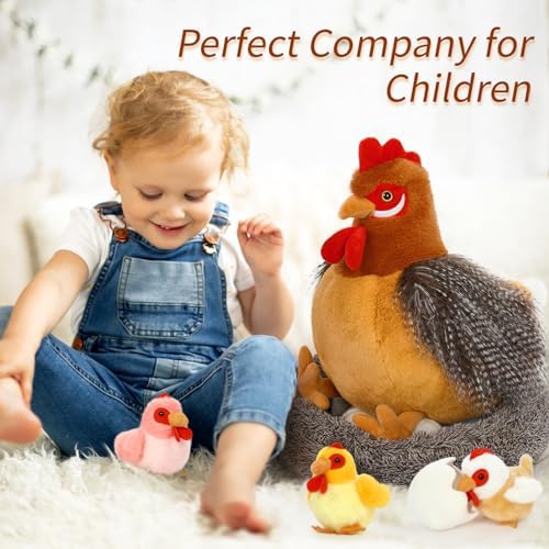 BENINY Egg Laying Hen Plush Toys with Baby Chicks and Coop