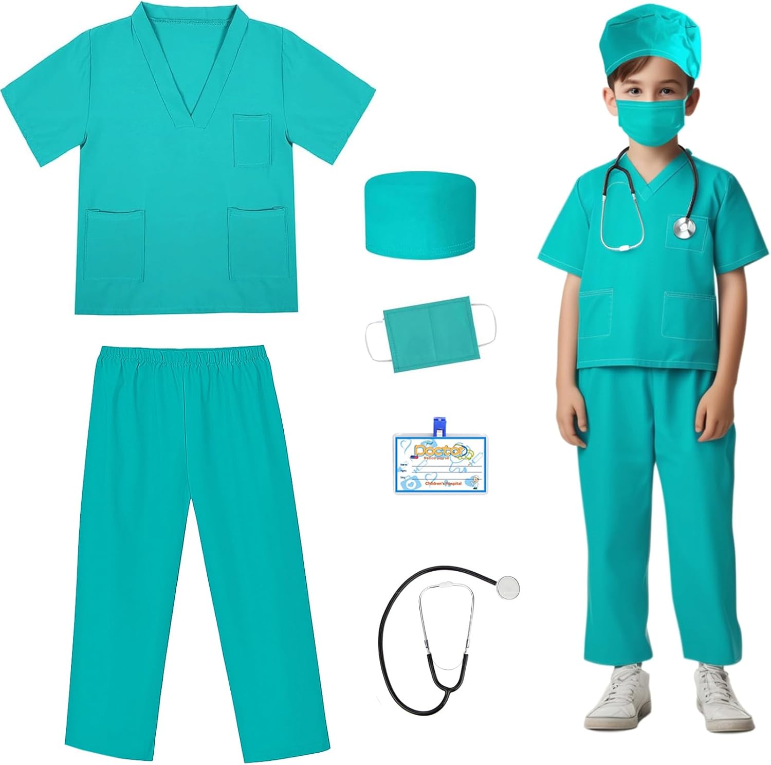 Rizuko Doctor Scrub Costume 6PCS for Kids 3-12 Years Old