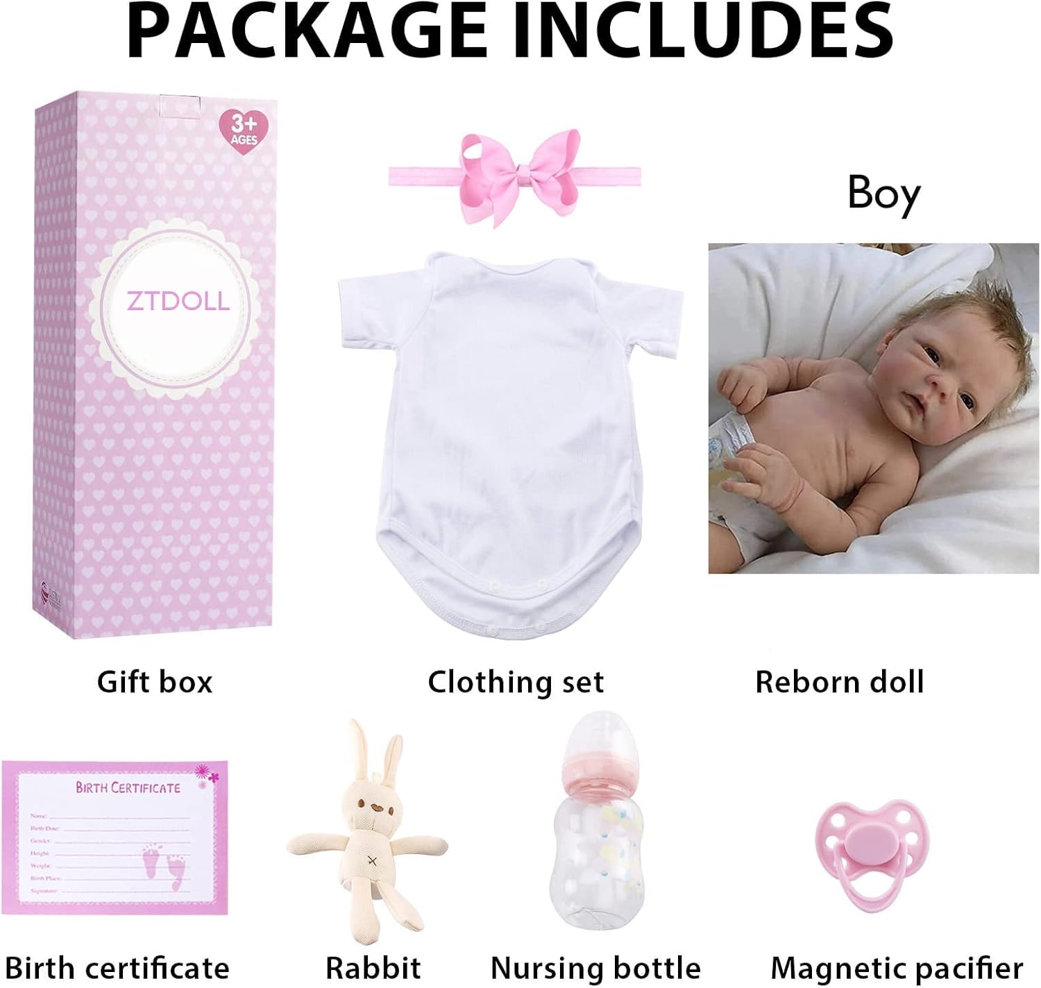 ZTDOLL Reborn Baby Doll Boy 18 Inch Lifelike Doll