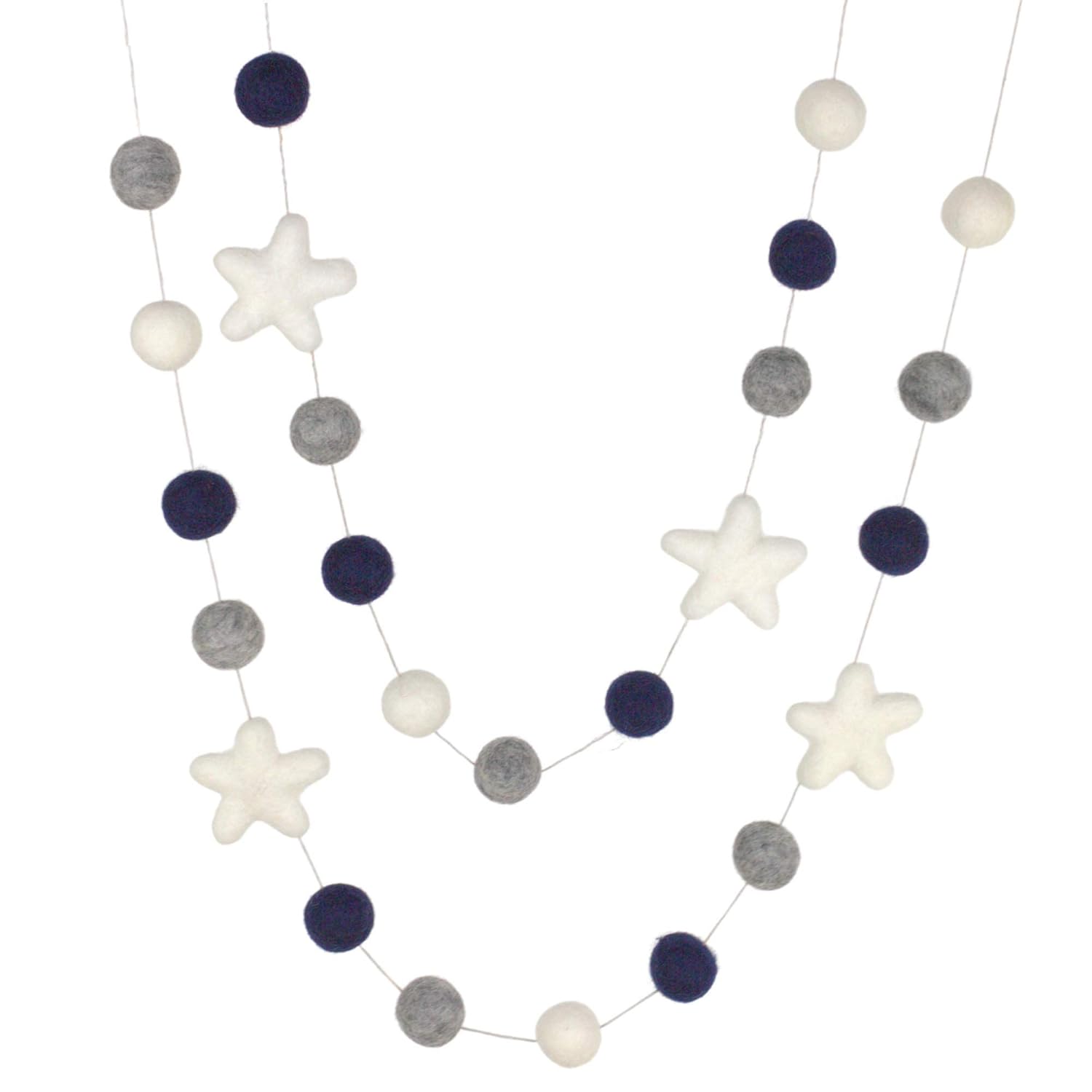 Felt Ball Star Garland - 1 Balls 2 Stars Navy Gray White
