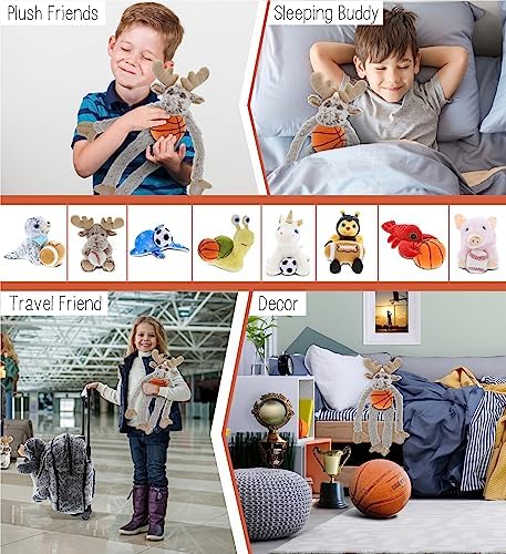 DolliBu Long Arms Moose with Basketball Plush - 21 Inch