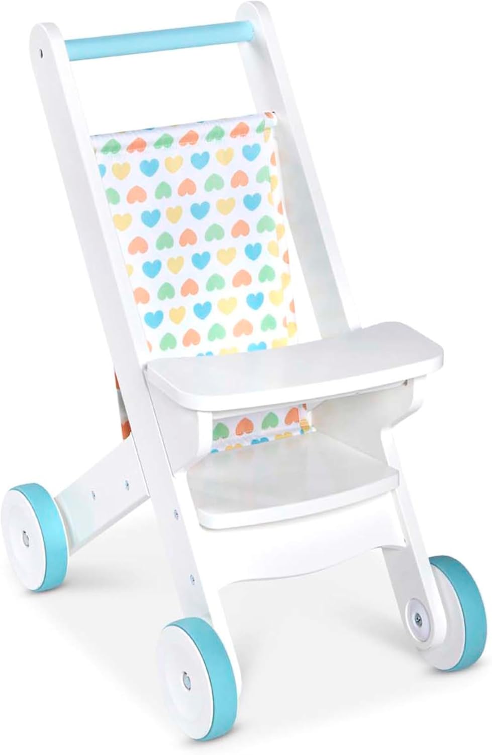 Melissa Doug White Wooden Play Stroller for Dolls and Stuffed Animals