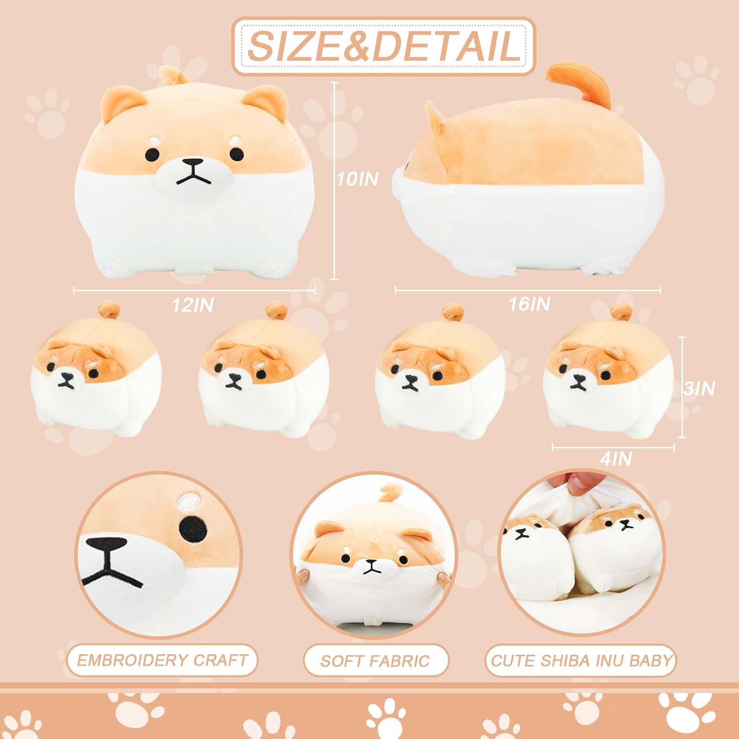 Shiba Inu Plush Pillow with 4 Baby Shiba Inus in Mommys Belly