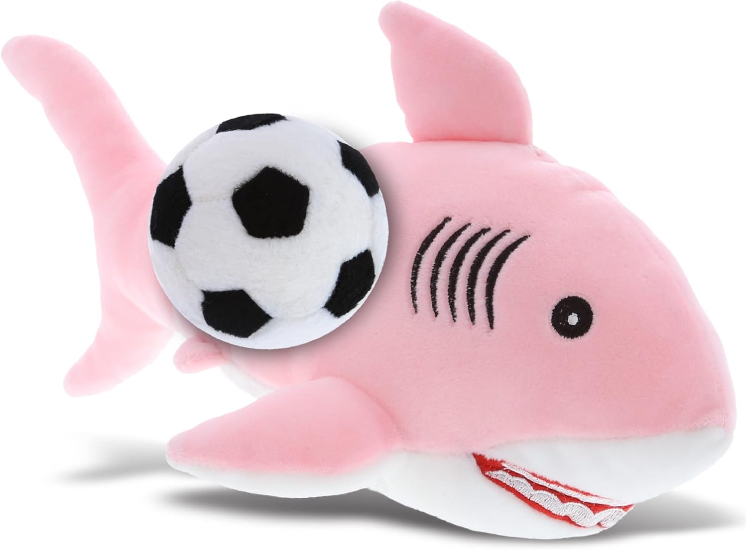 DolliBu Pink Shark Plush with Soccer Ball - 12 Inches