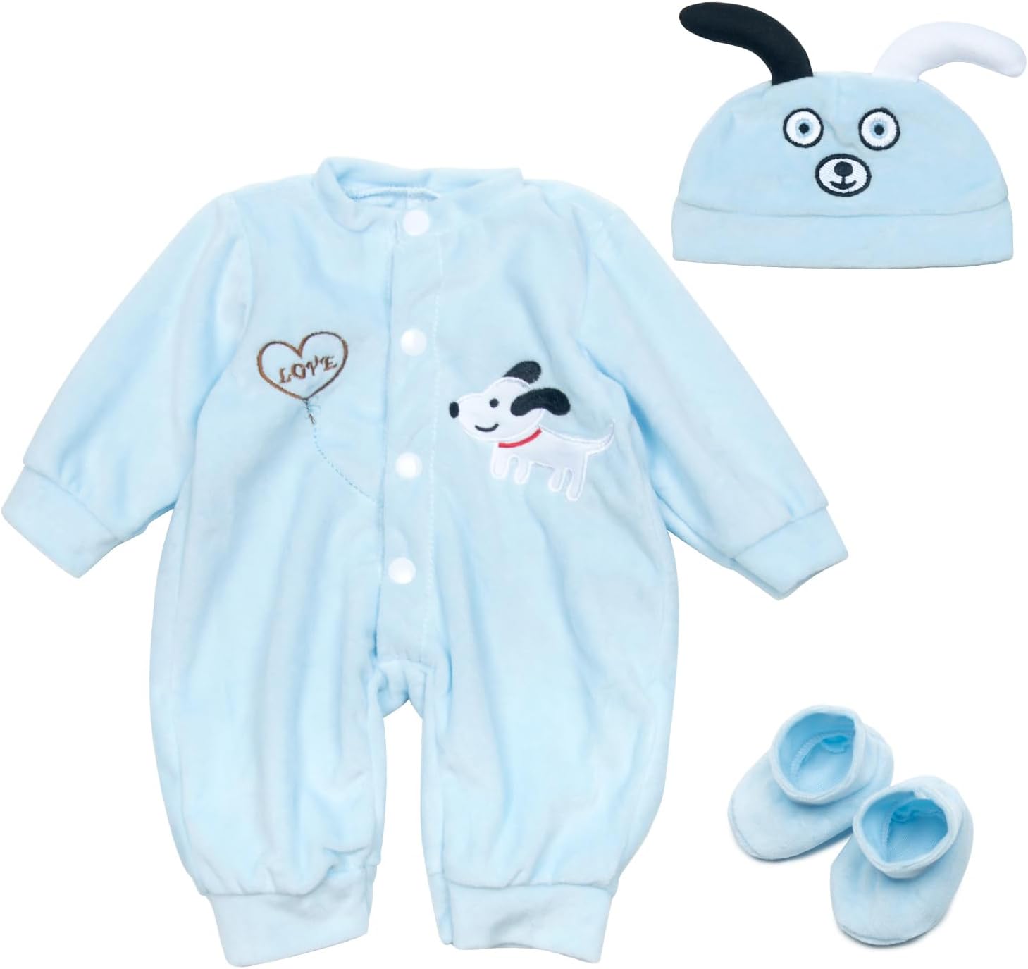 Pedolltree Reborn Baby Doll Clothes Blue Puppy 3 Pcs Set