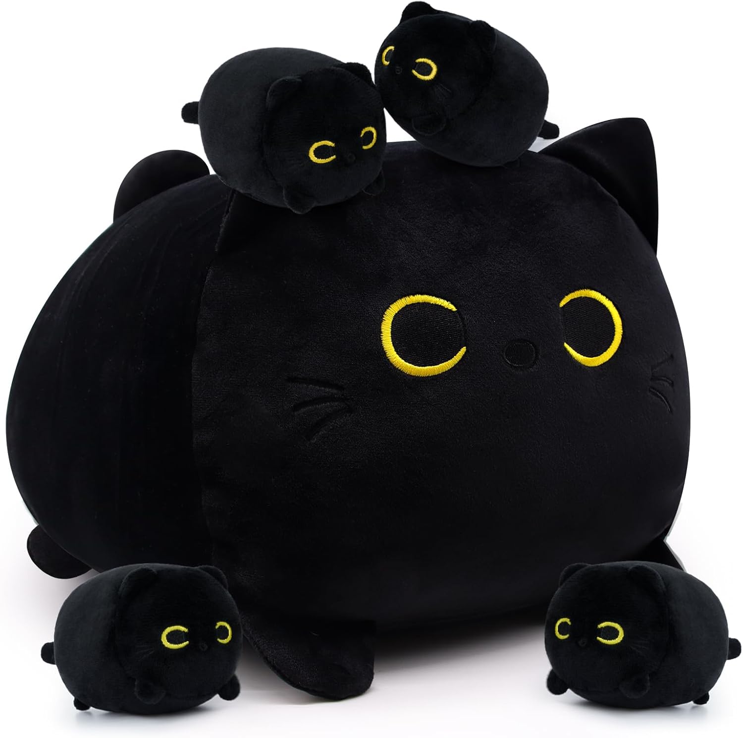 Black Cat Plushie Toy with 4 Baby Kittens