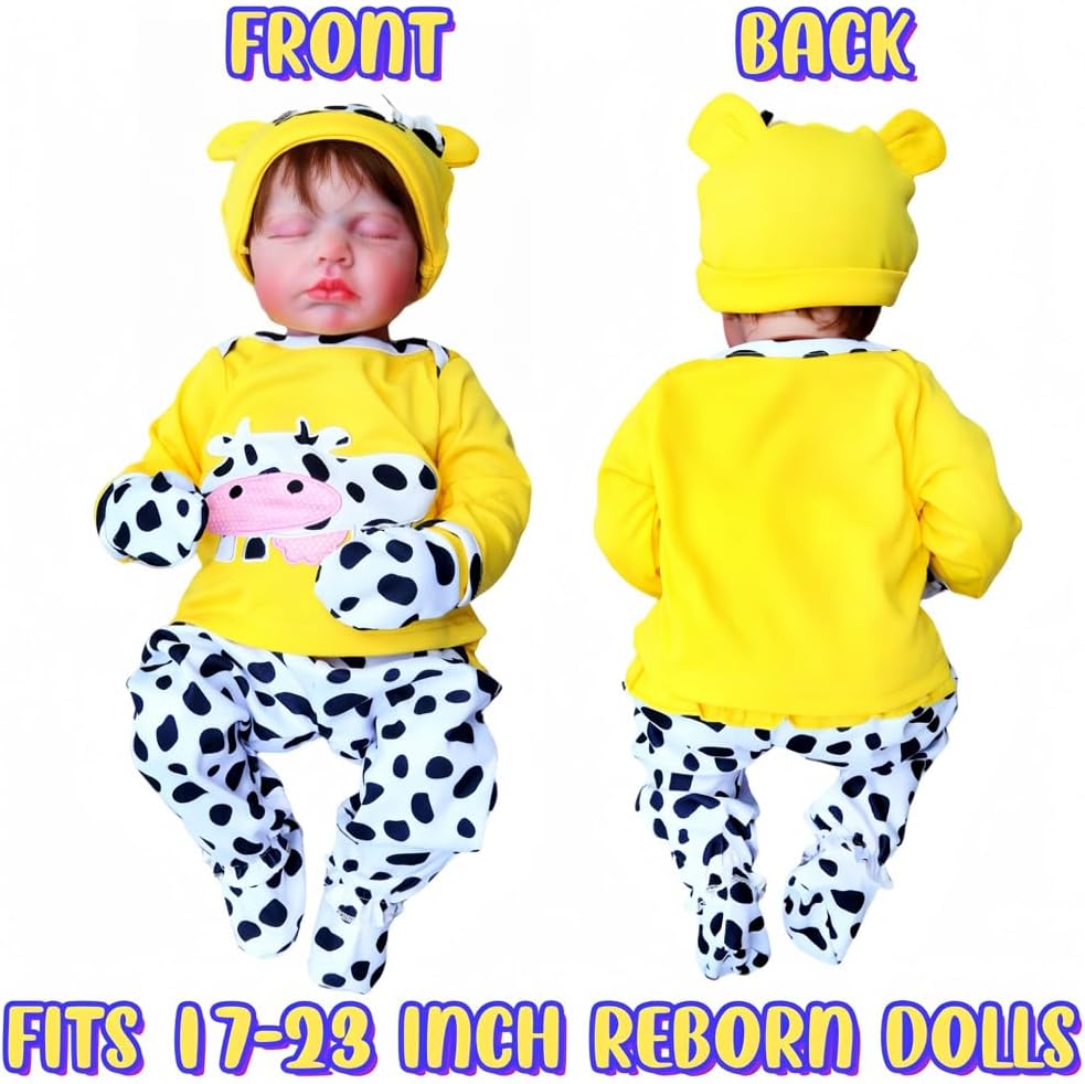 Yellow Cow Reborn Baby Doll 5pcs Outfit Set