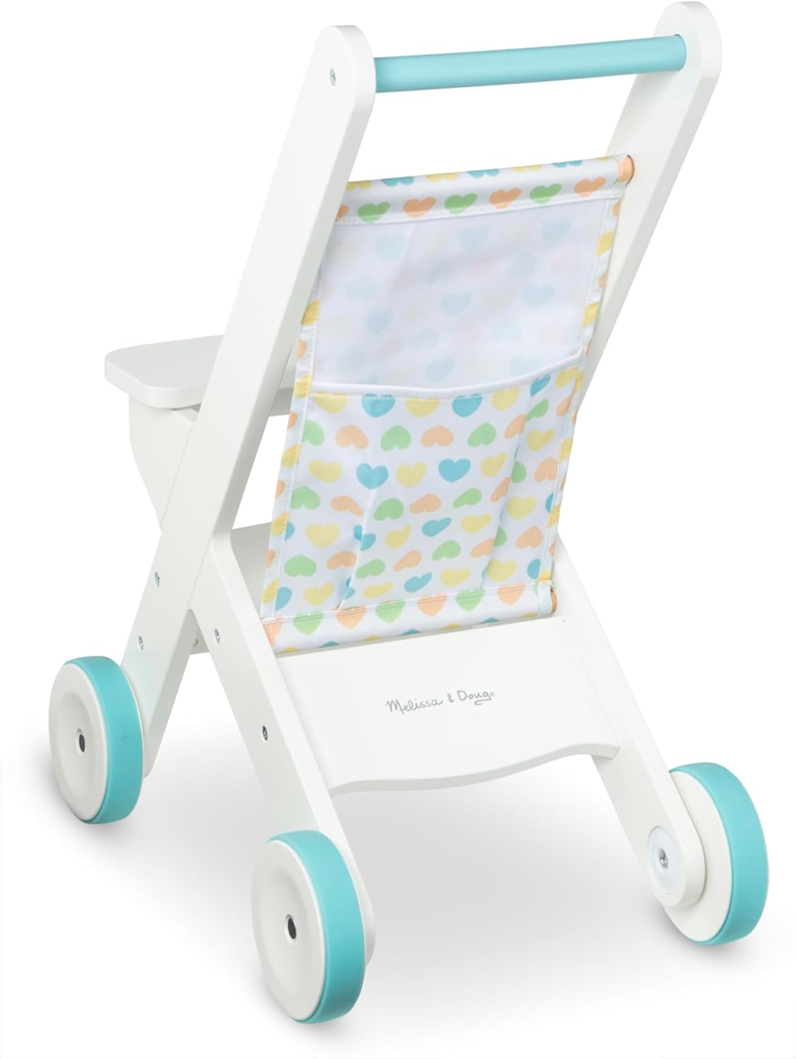 Melissa Doug White Wooden Play Stroller for Dolls and Stuffed Animals