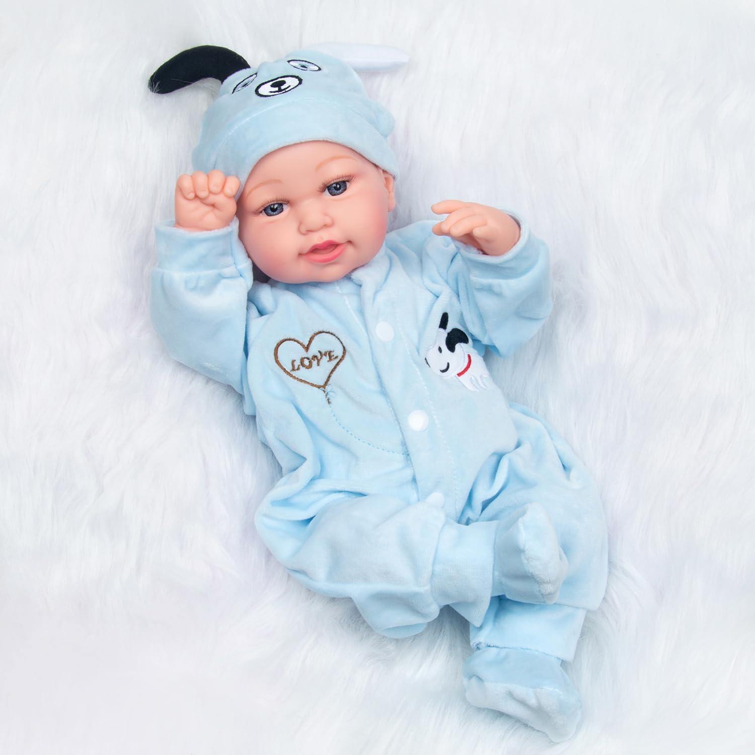 Pedolltree Reborn Baby Doll Clothes Blue Puppy 3 Pcs Set