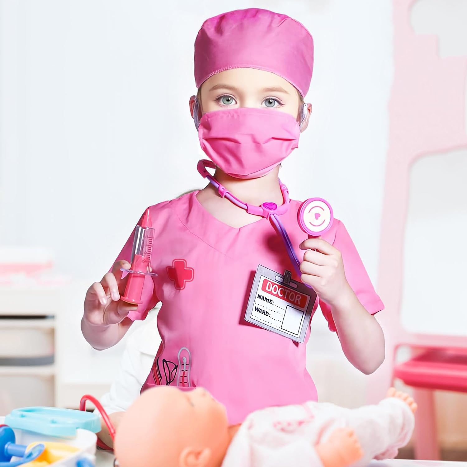 Wbesty Kids Doctor Costume 7pcs Play Kit for Girls