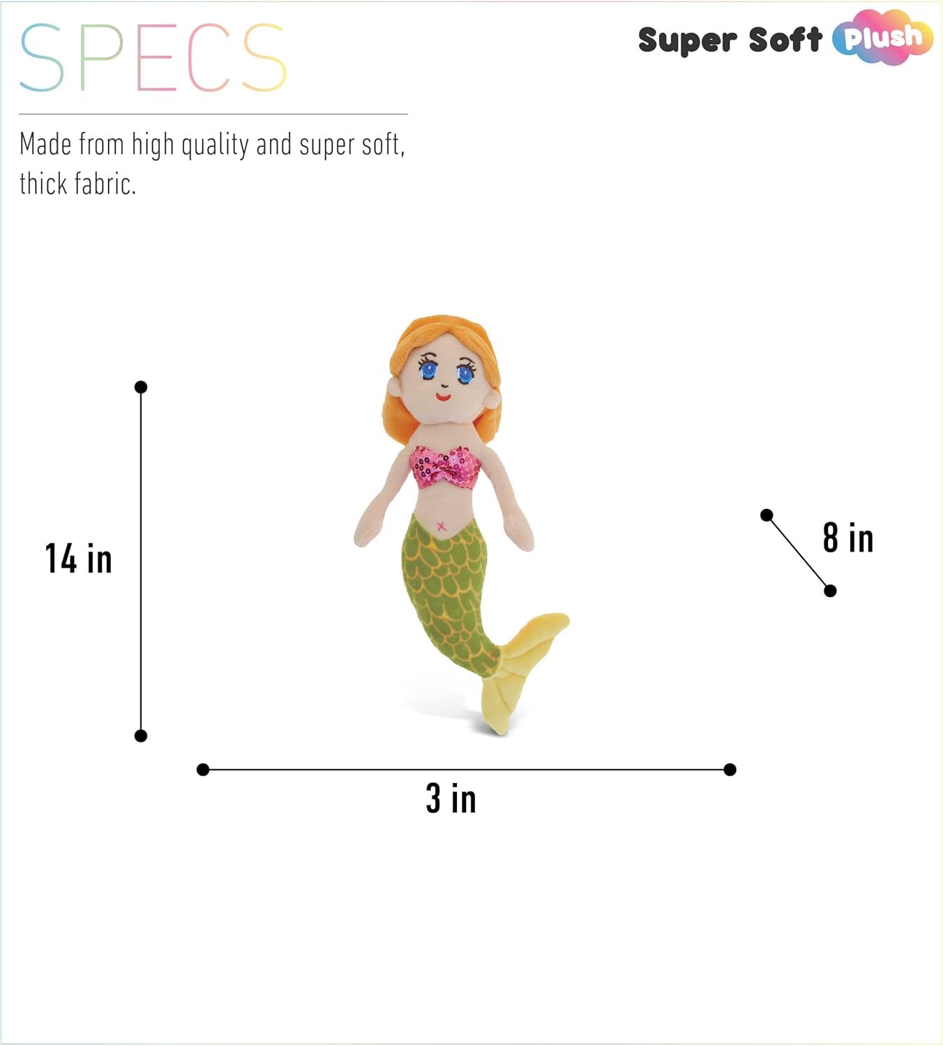 DolliBu 14 Inch Plush Mermaid Stuffed Animal