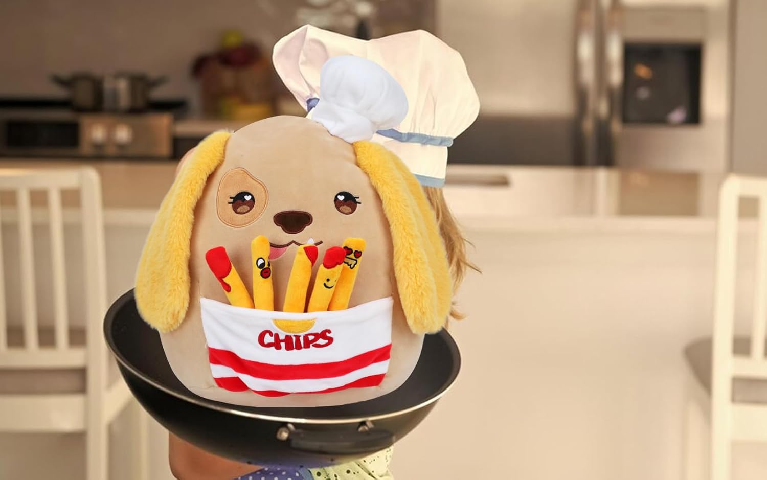 Hopearl Cute Chef Dog Plush Toy with Chips 1