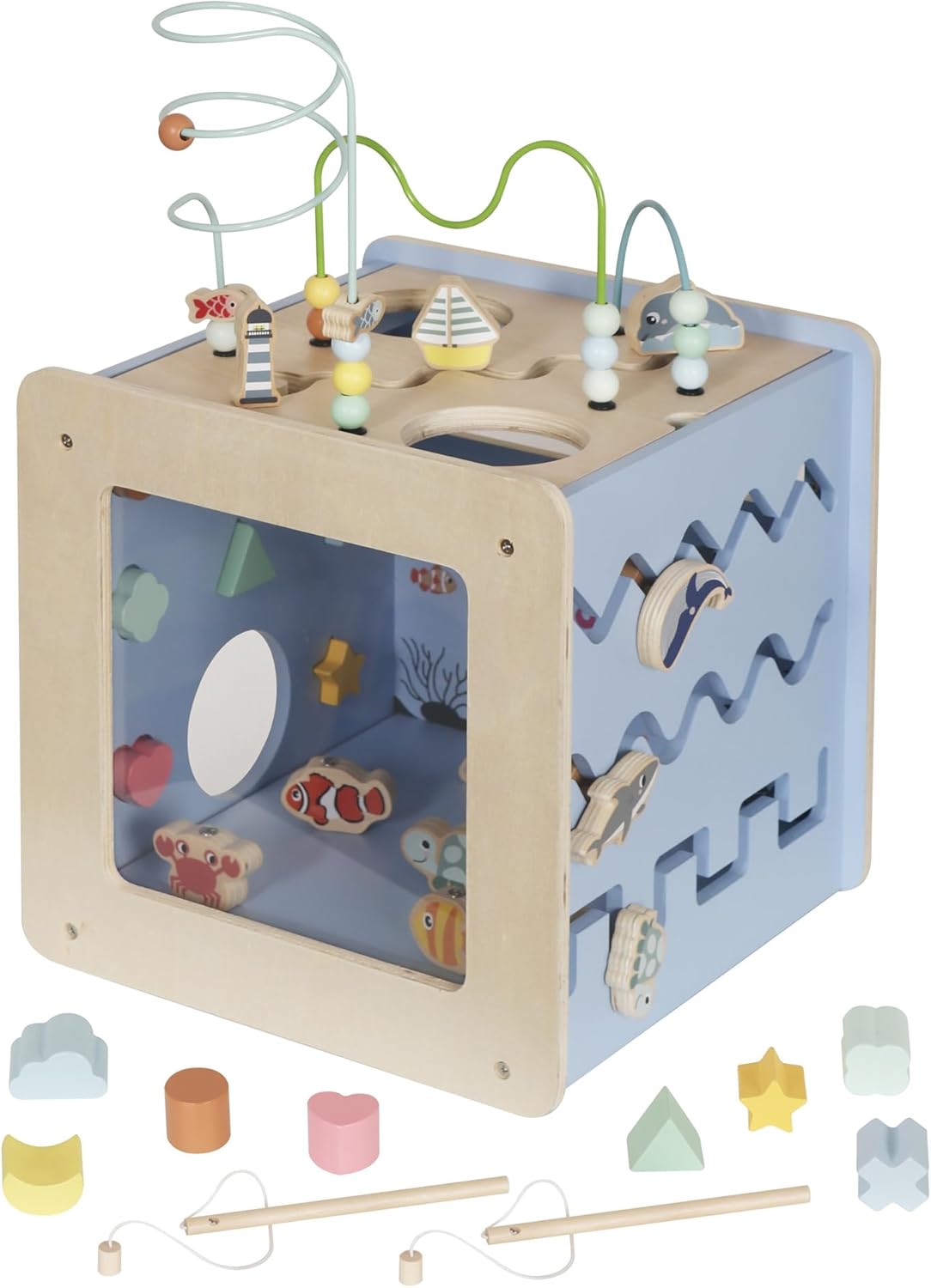 Buoyantkids 7-in-1 Wooden Activity Cube for Toddlers 1-3