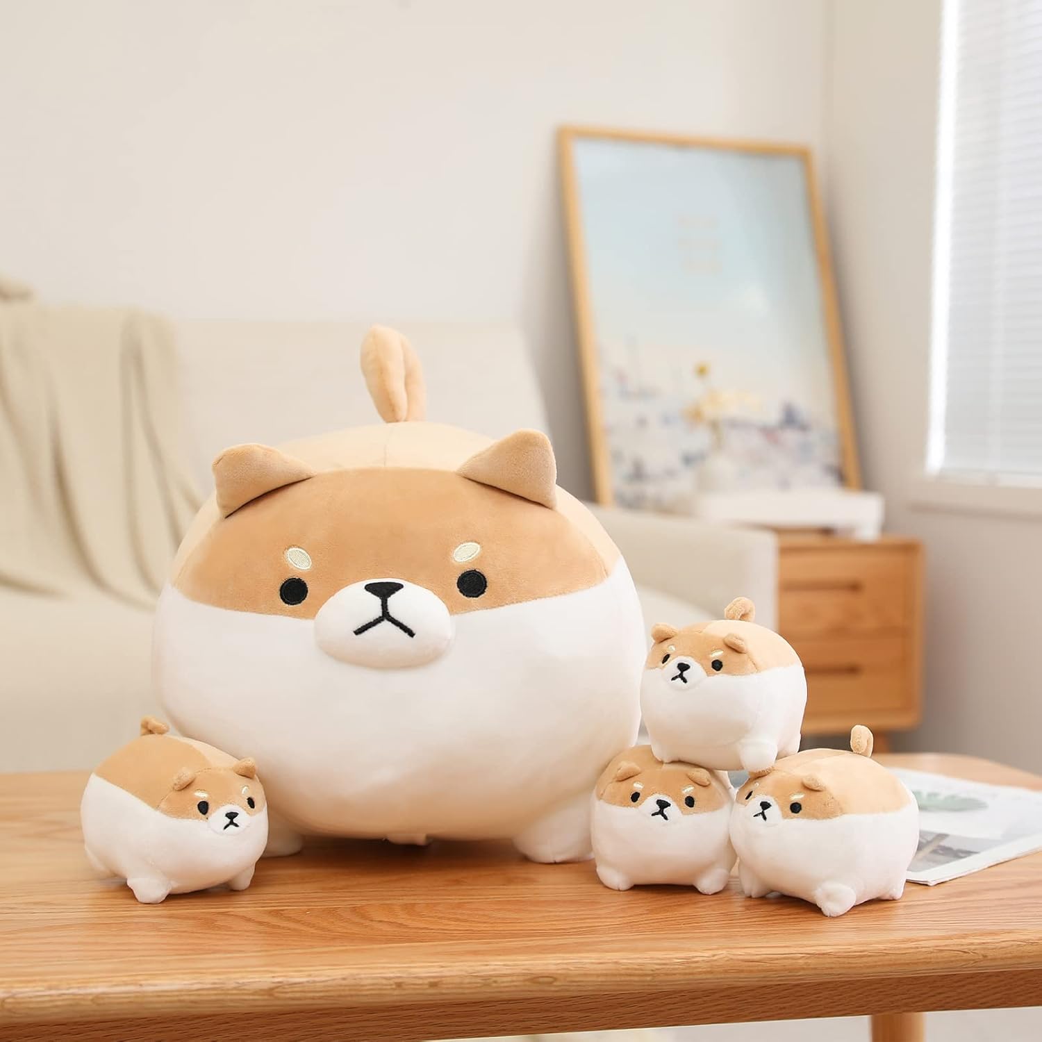 SQEQE Shiba Inu Plush Toy with 4 Zipper Baby Shiba Inu