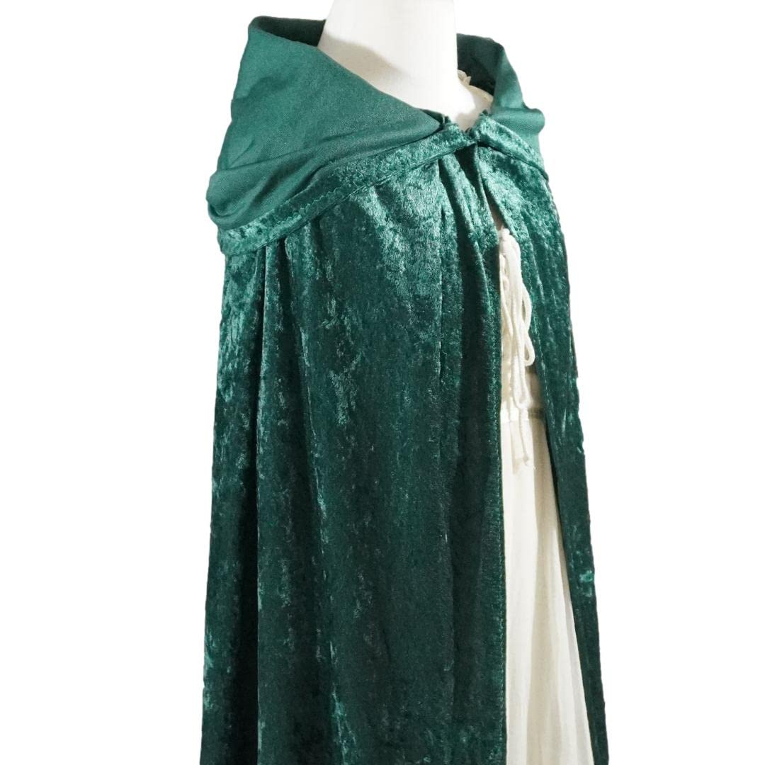 Hunter Emerald Green Crushed Velvet Full Length Hooded Cape