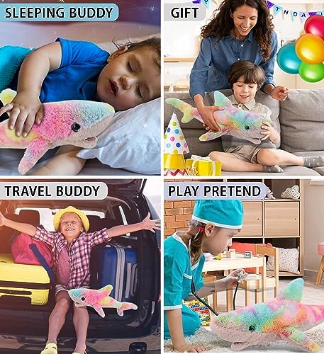 DolliBu Rainbow Plush Shark Stuffed Toys 2 Pack