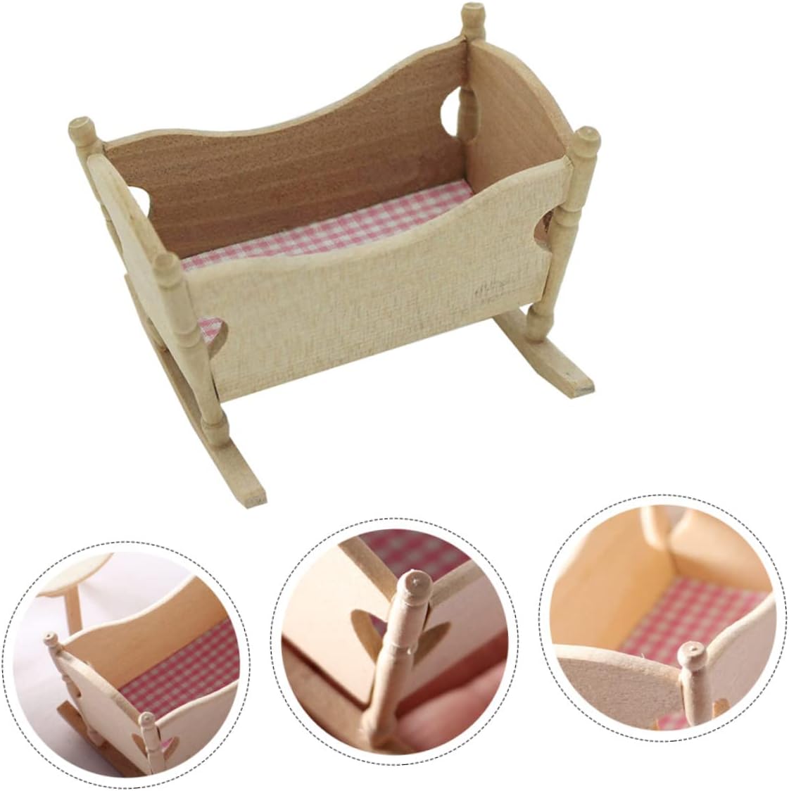 CIYODO Mini Wooden Cradle Model for Dollhouse 1