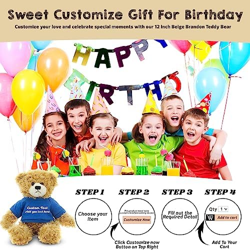 Customized Beige Brandon Bear 12 Inch Personalized Plush Toy