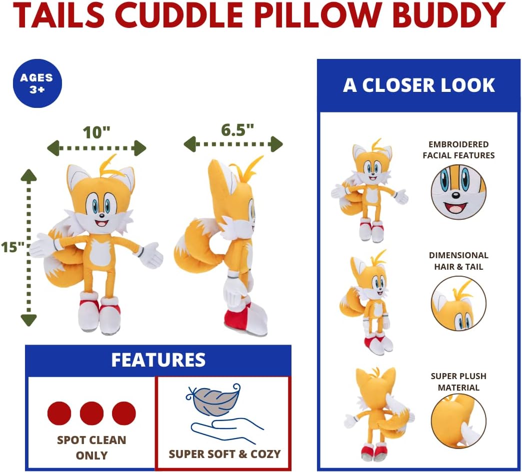 Franco Super Soft Plush Cuddle Pillow Buddy Tails 1