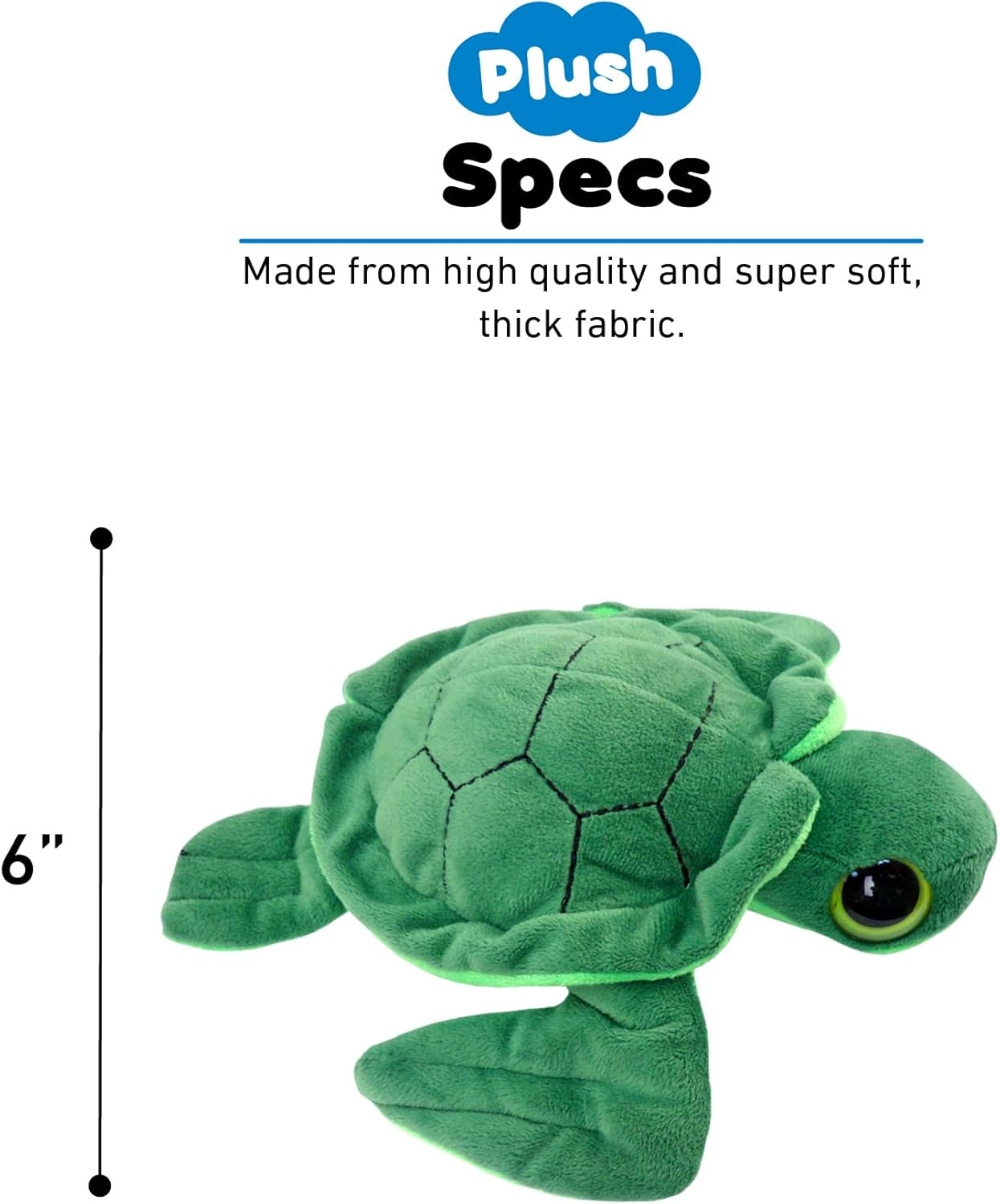 DolliBu Plush Sea Turtle - 6 Inch Huggable Big Eye Toy