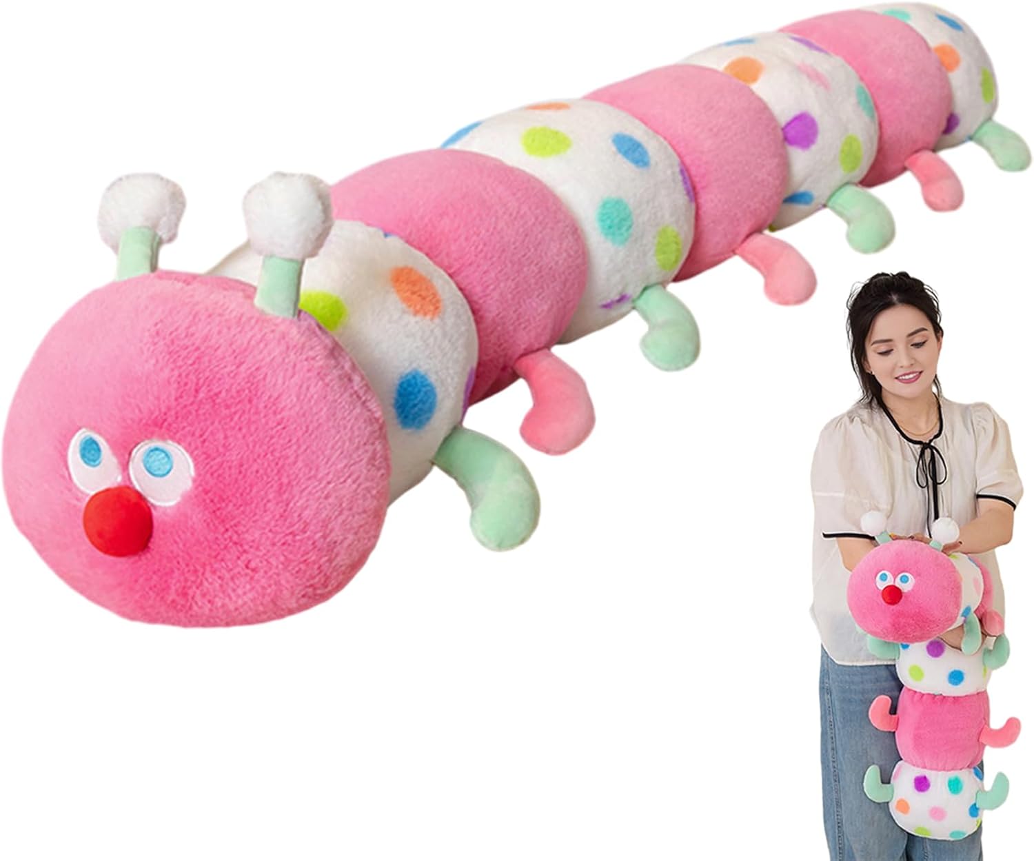 CASAGOOD 354 Inch Caterpillar Plush Stuffed Animal Pillow Pink