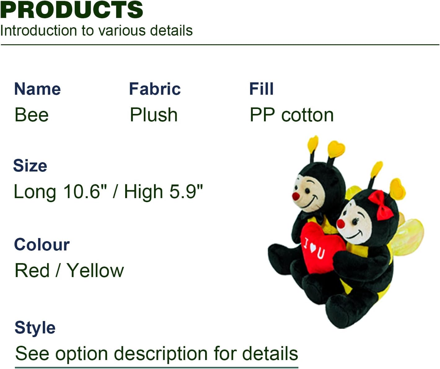 Yohaki Cute Bee Plush Stuffed Animal 2 in 1 Soft Plushie