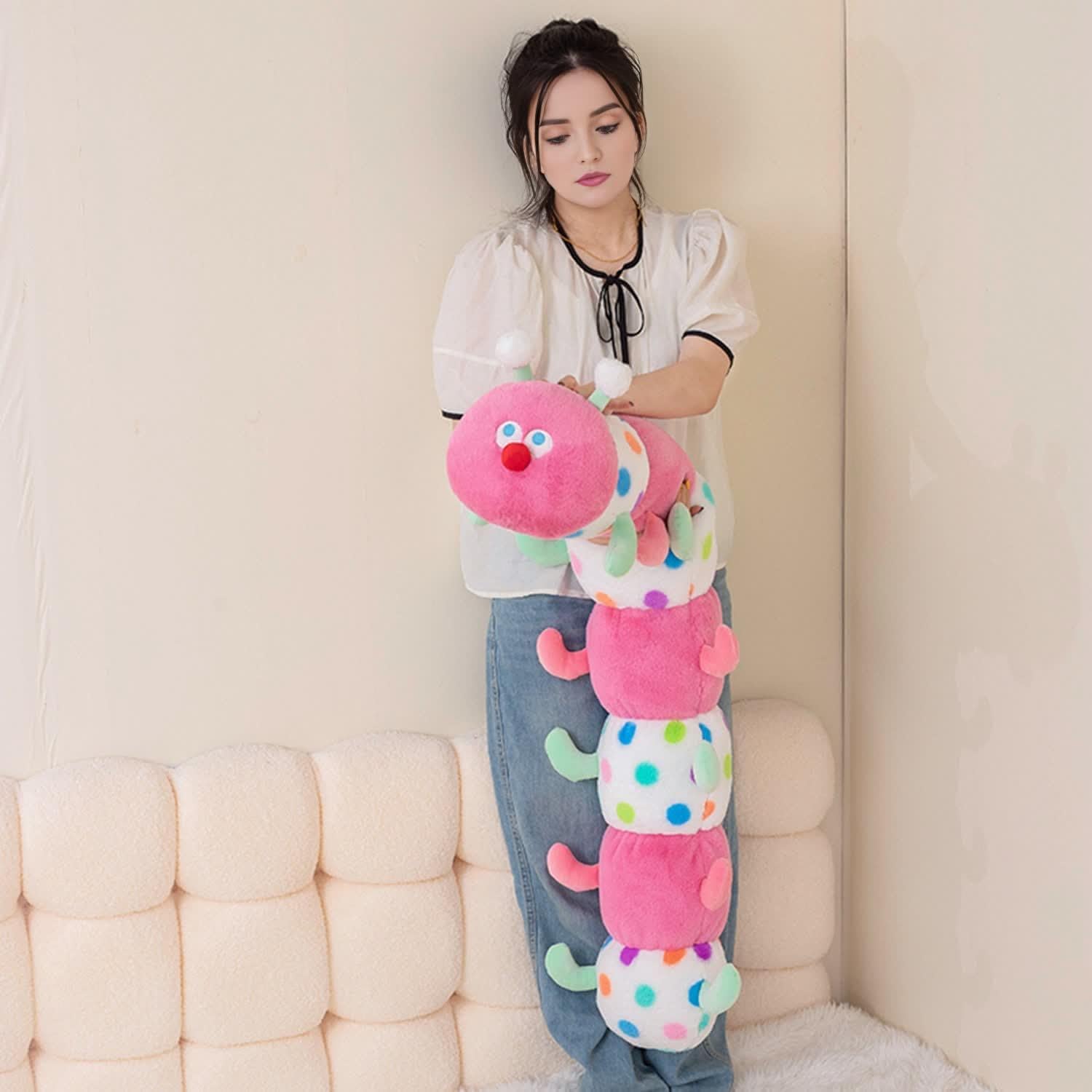 CASAGOOD 354 Inch Caterpillar Plush Stuffed Animal Pillow Pink