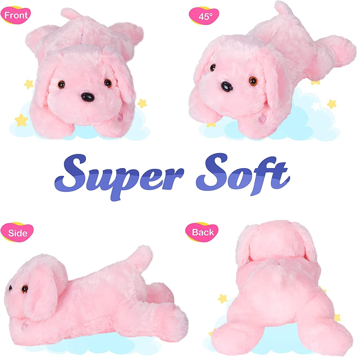Glowing LED Pink Puppy Dog Plush Toy with Night Light