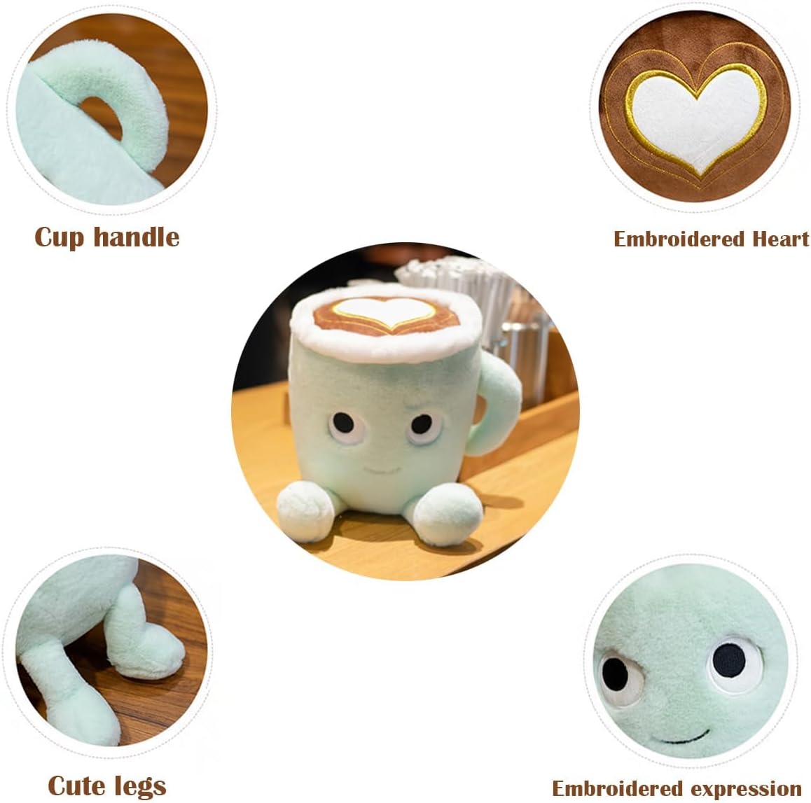 Latte Plush Pillow Coffee Cup Stuffed Toy for Kids and Adults