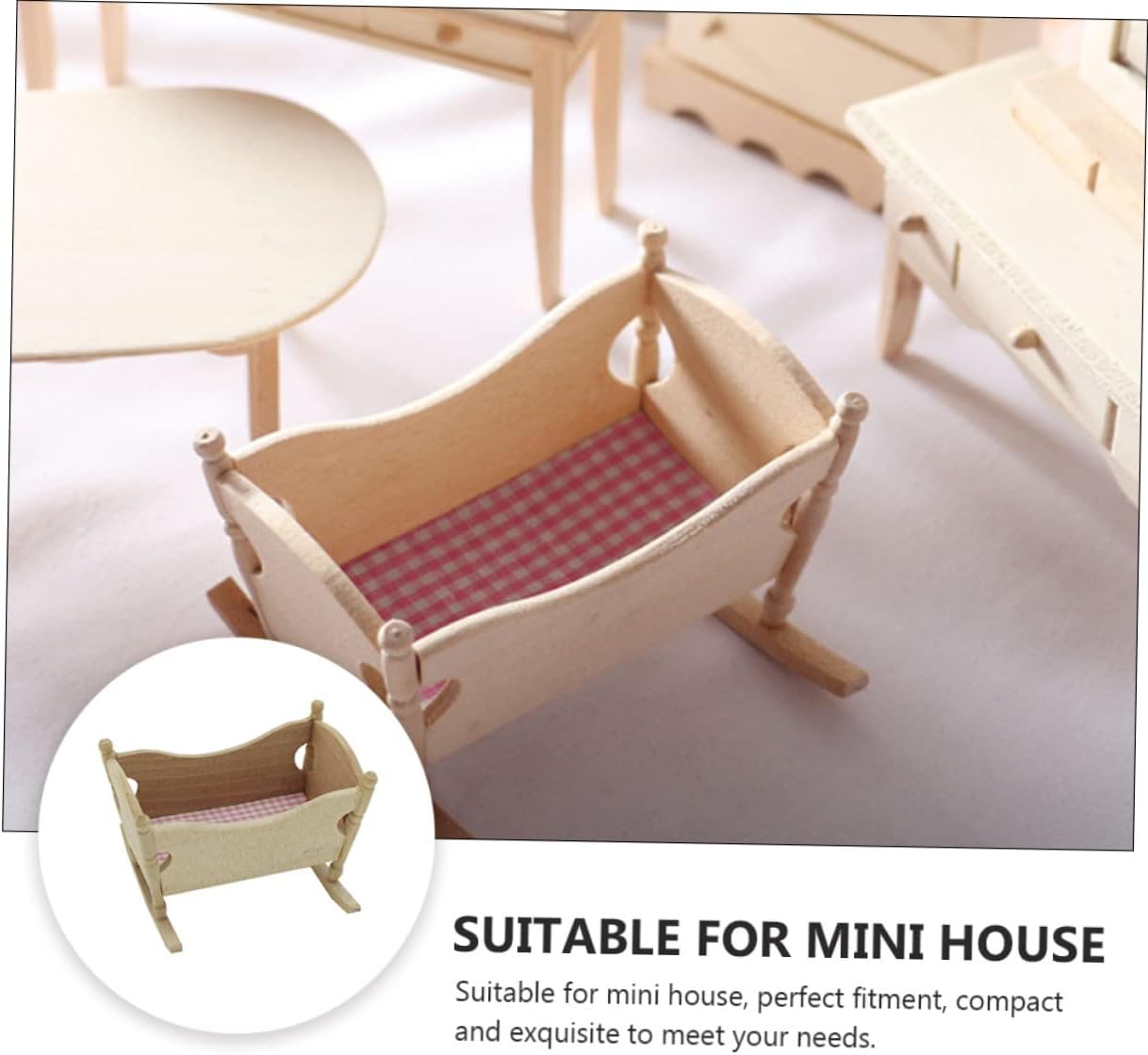CIYODO Mini Wooden Cradle Model for Dollhouse 1