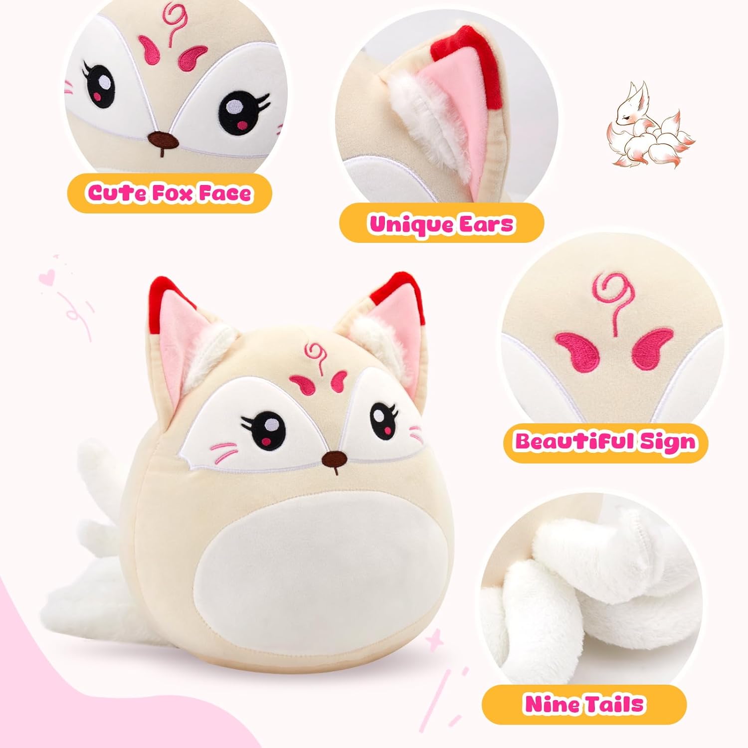 WEWILL 12-Inch Nine-Tailed Fox Plush Pillow