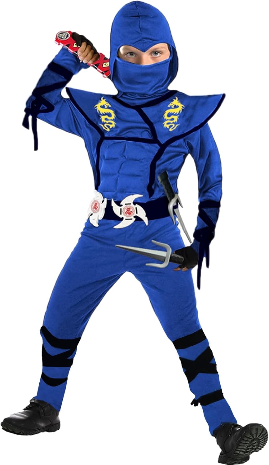 SATKULL Kids Ninja Costume Set Halloween Cosplay with Accessories