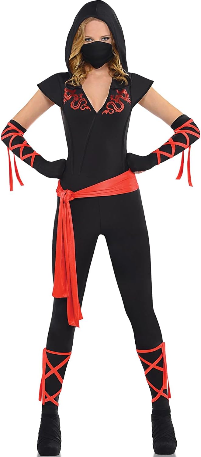 Black Red Dragon Fighter Ninja Costume for Women X-Large