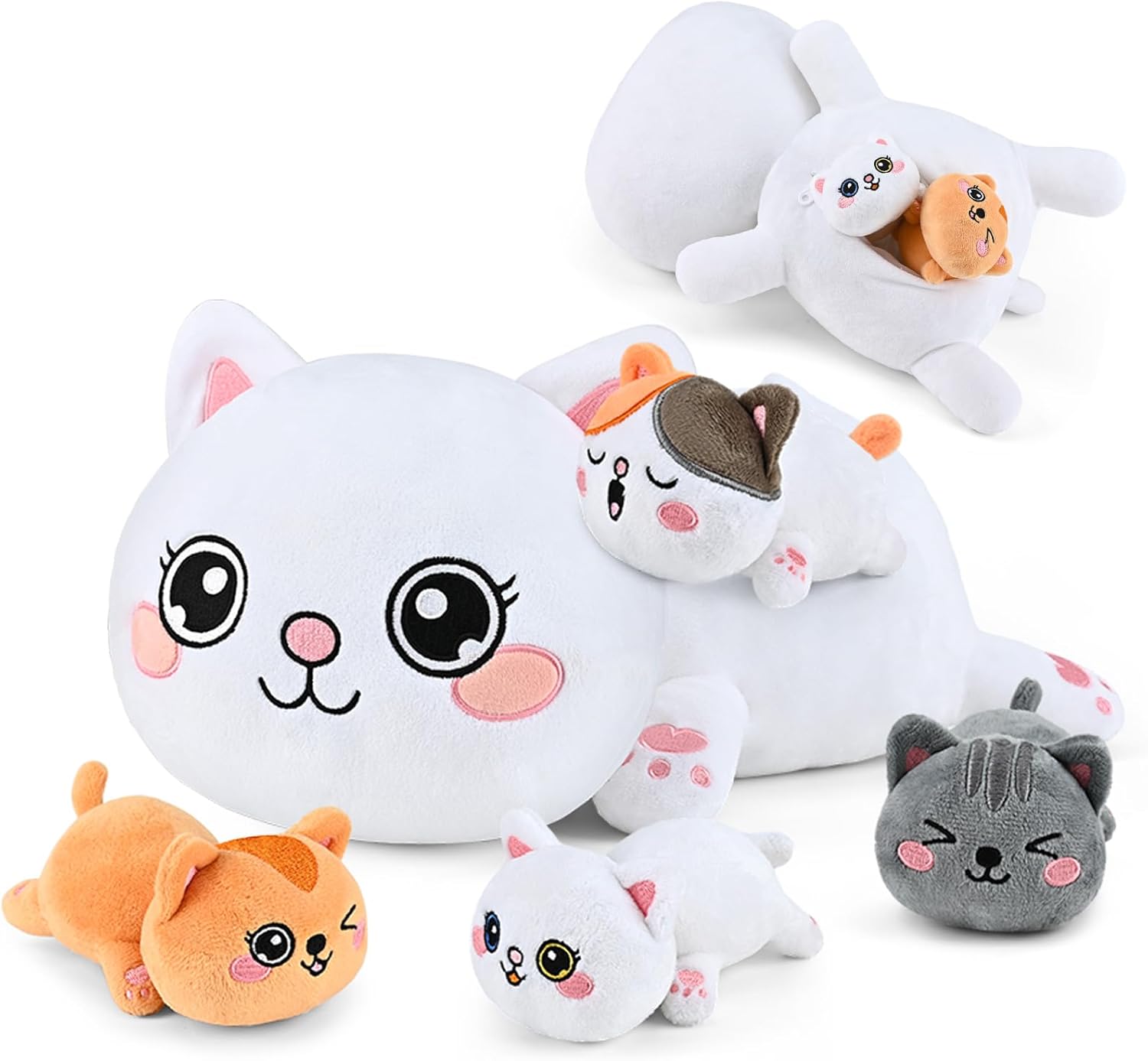 KMUYSL Plush Cat Toy Set with 4 Baby Kitties