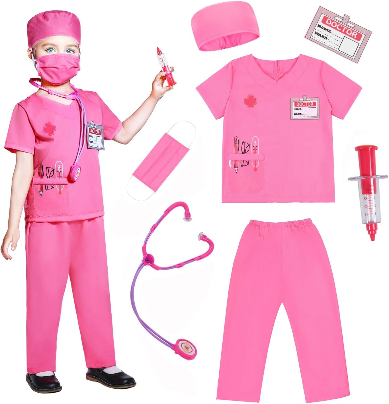 Wbesty Kids Doctor Costume 7pcs Play Kit for Girls