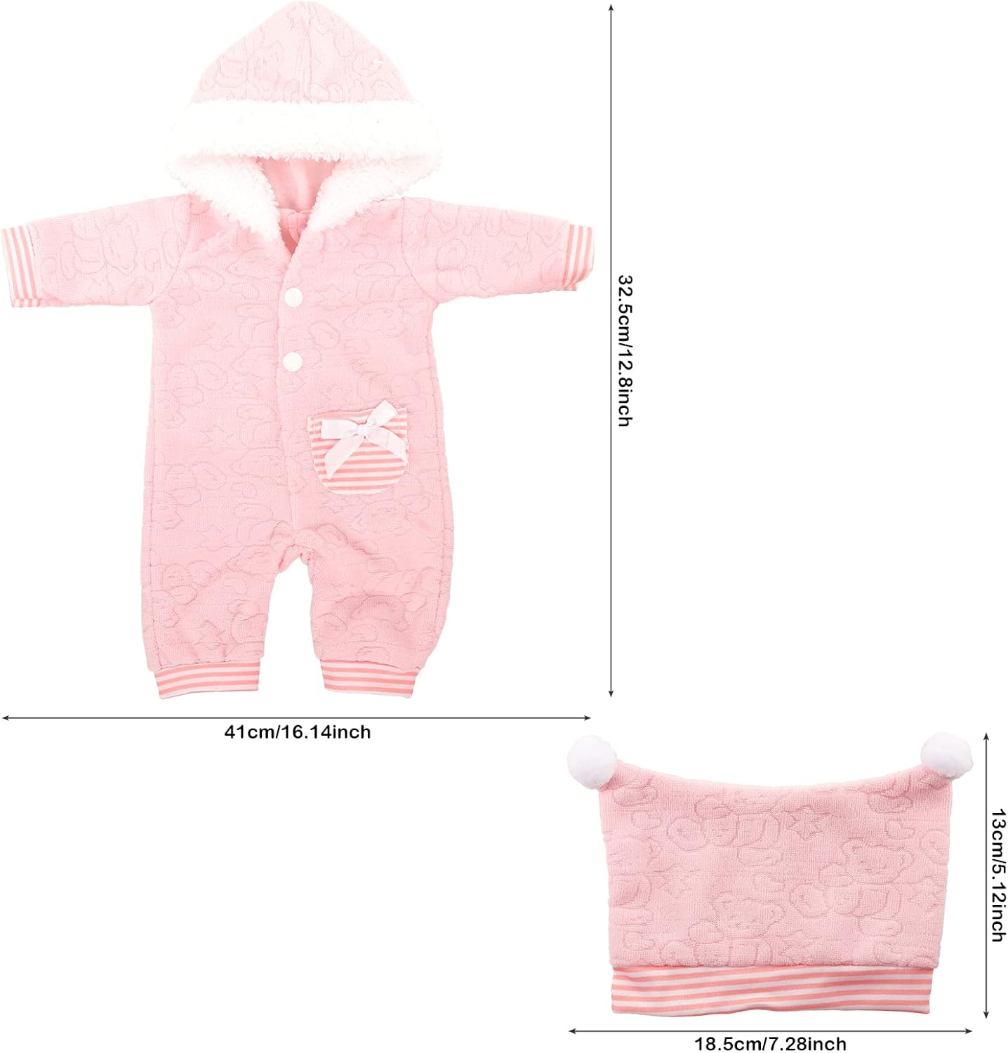 Miunana Baby Doll Clothes 14-16 Inch Hooded Jumpsuit with Cap