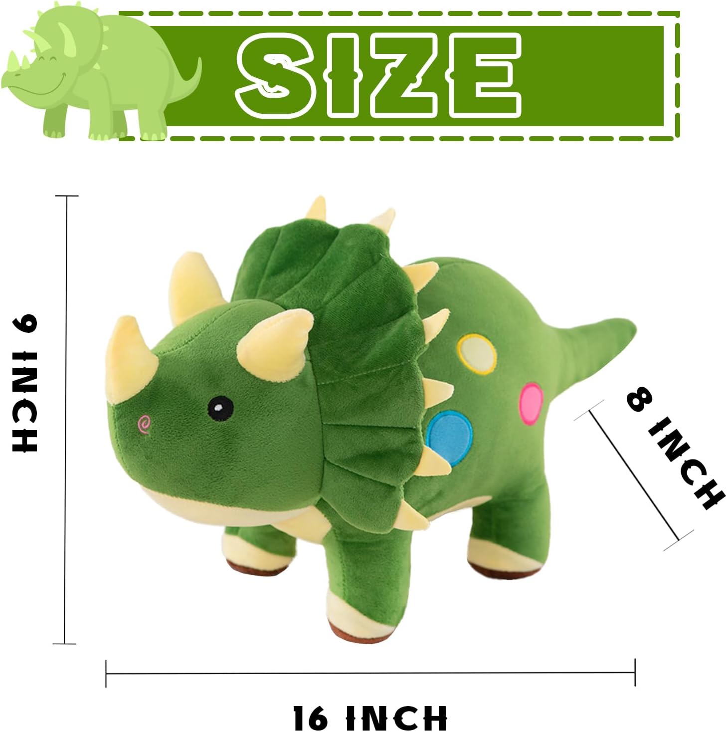 NILISWIEST Dinosaur Plush Pillow Toy Green Triceratops