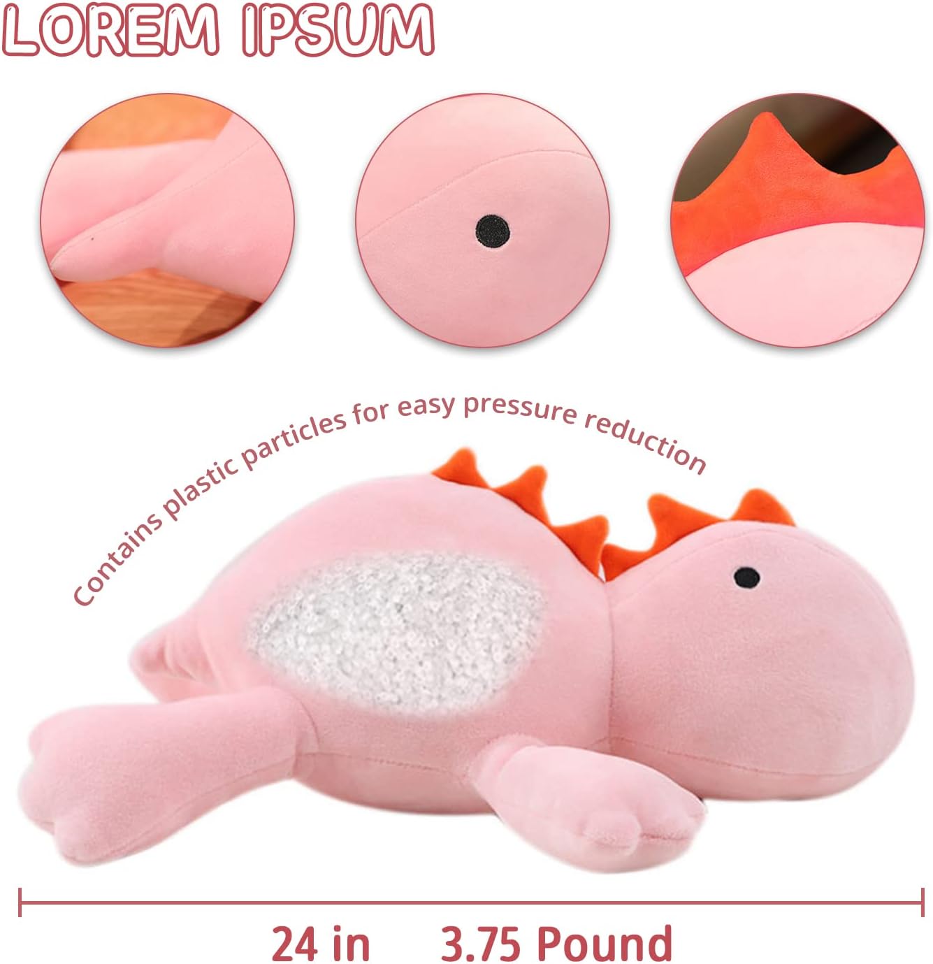 PopMeme Weighted Dinosaur Plush Throw Pillow 24 35lbs Pink 1