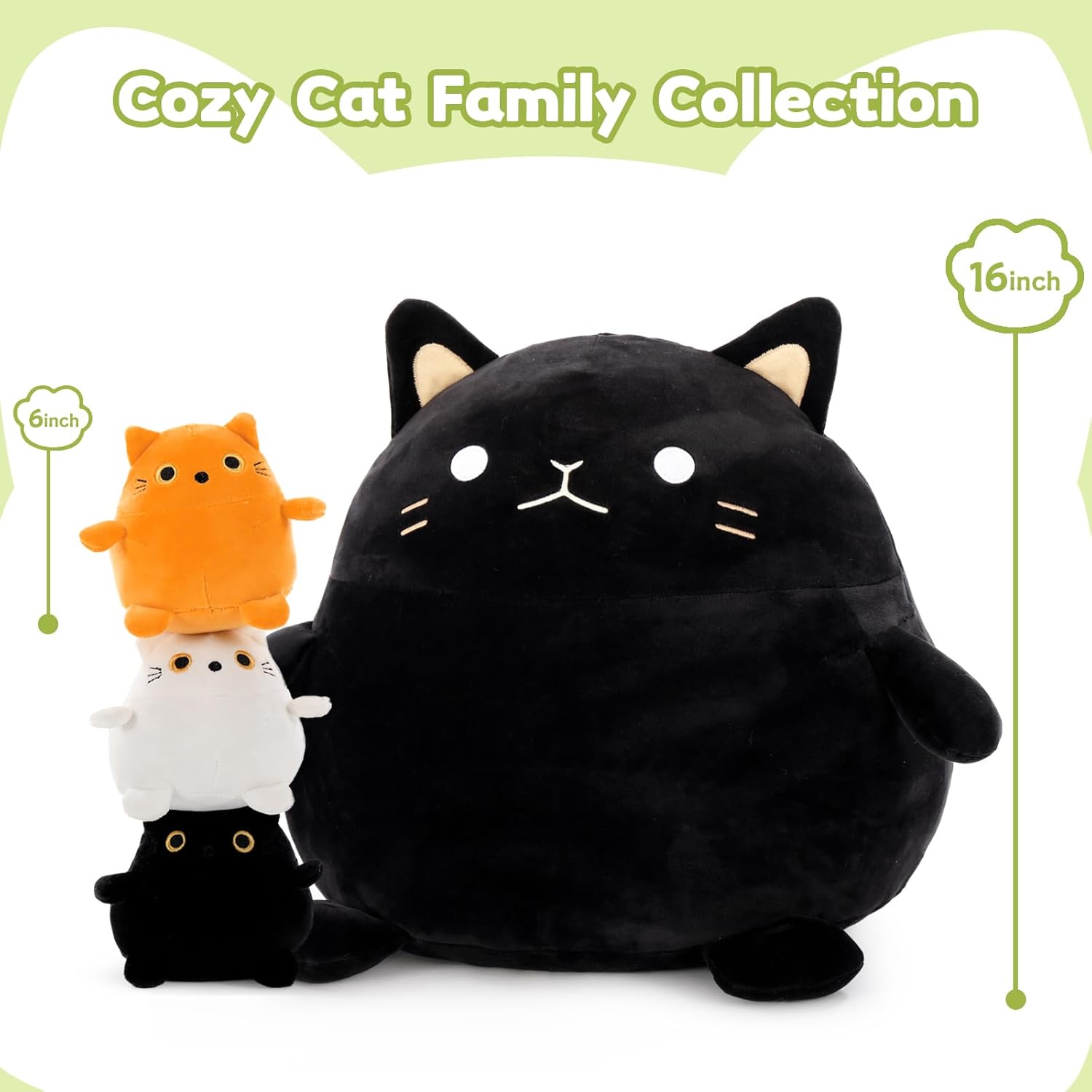 BENINI 4Pcs Giant Black Cat Plush Set
