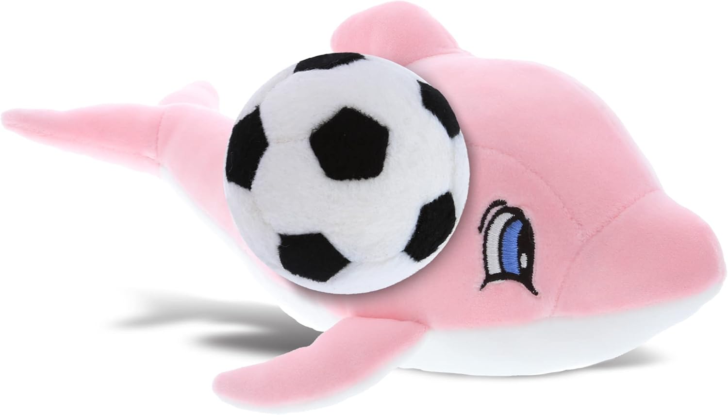 DolliBu Pink Dolphin Plush Toy with Soccer Ball - 12 Inches