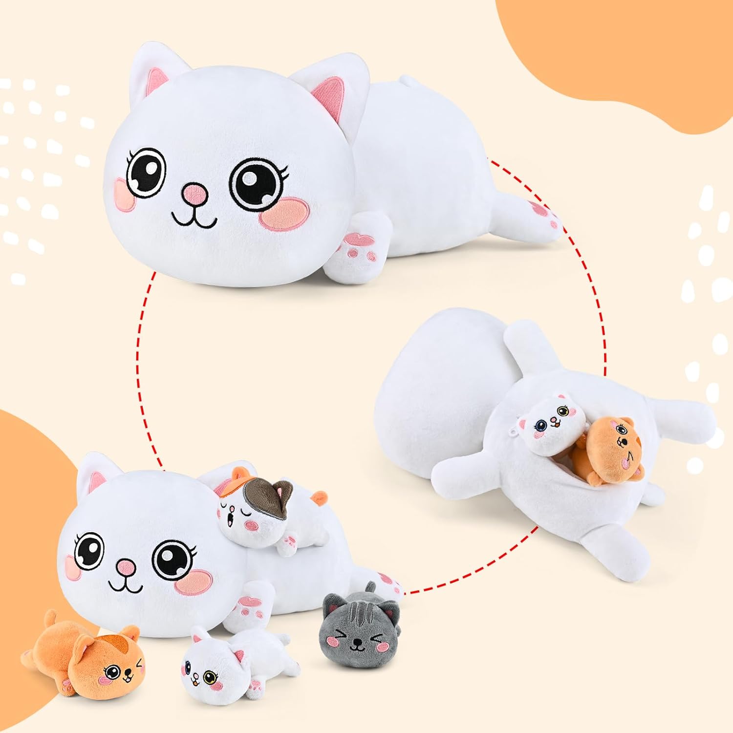 KMUYSL Plush Cat Toy Set with 4 Baby Kitties