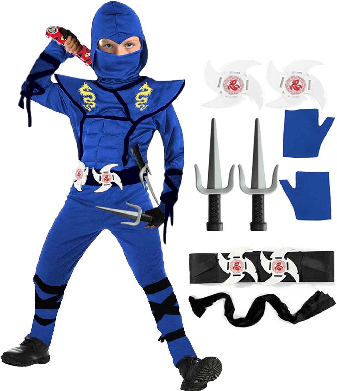 SATKULL Kids Ninja Costume Set Halloween Cosplay with Accessories