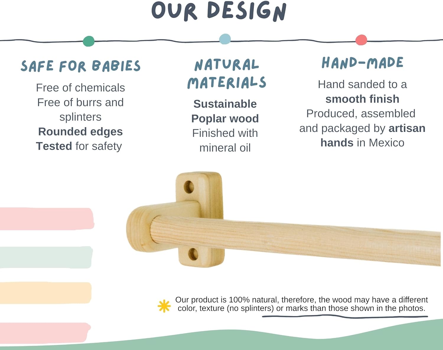 Montessori Pull Up Bar for Babies 325 Inches Long