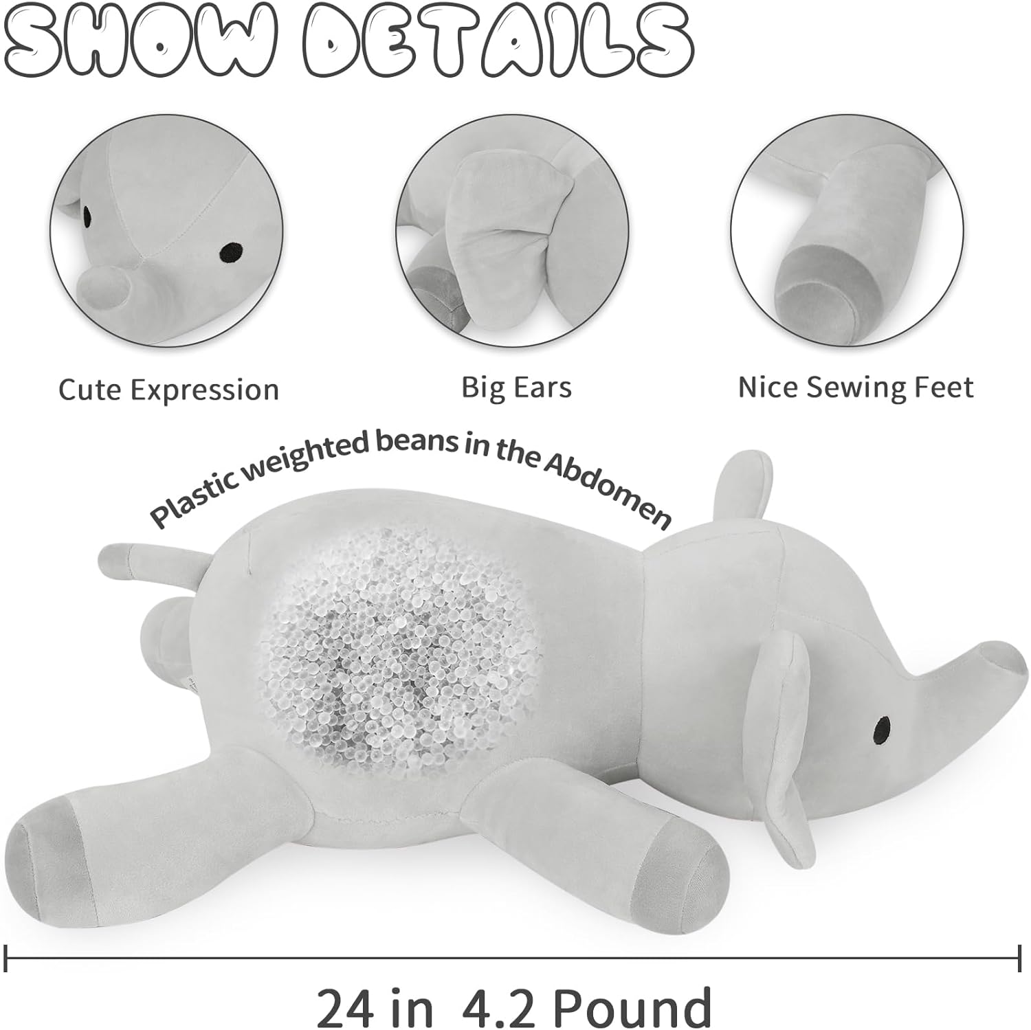24 Grey Elephant Weighted Plushie for Relaxation