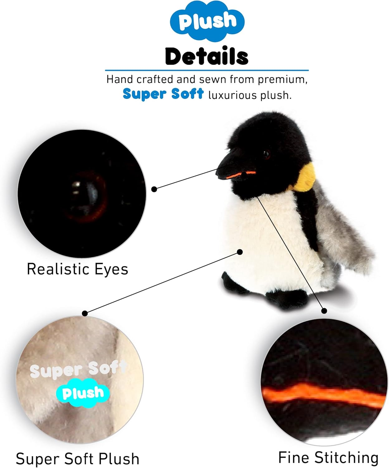 DolliBu Plush Penguin Toy - 7 Inch Huggable Soft Plush