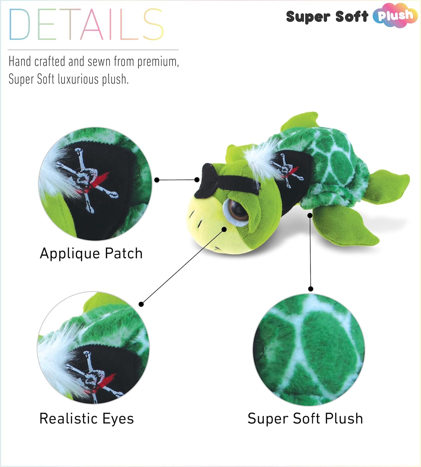 DolliBu Pirate Sea Turtle Plush - 9 Inch Huggable Toy