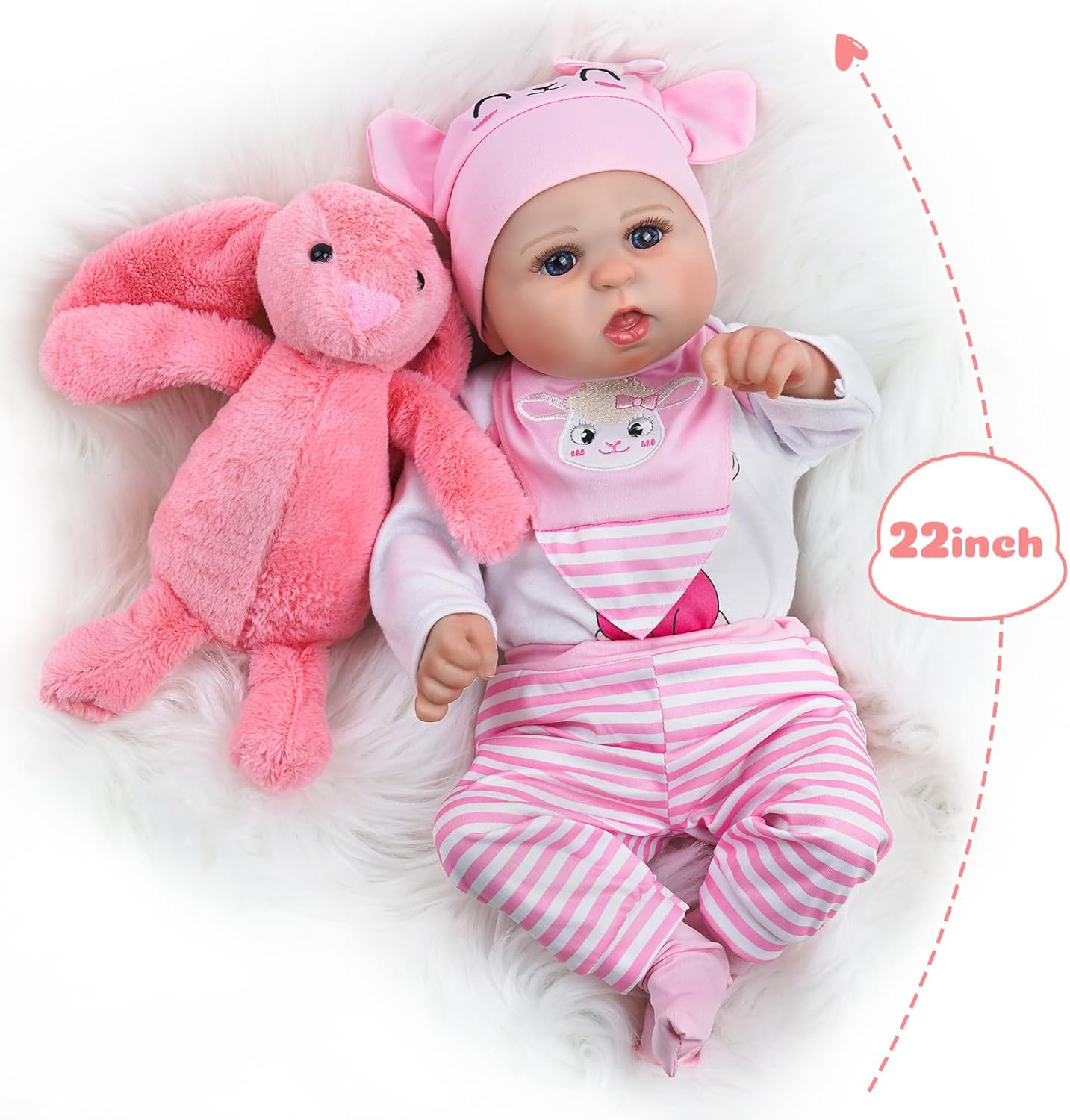 BABESIDE Reborn Baby Doll with 8pcs Clothes and Bassinet