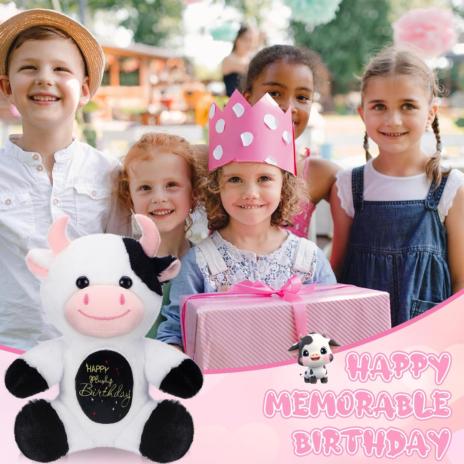 HyDren 98 Inch Happy Birthday Cow Plush Toy
