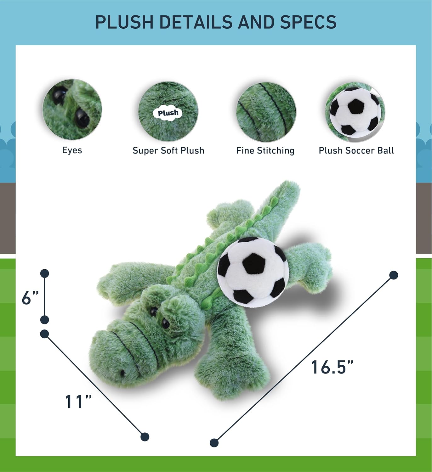 DolliBu Alligator Plush with Soccer Ball - 165 Inches 1